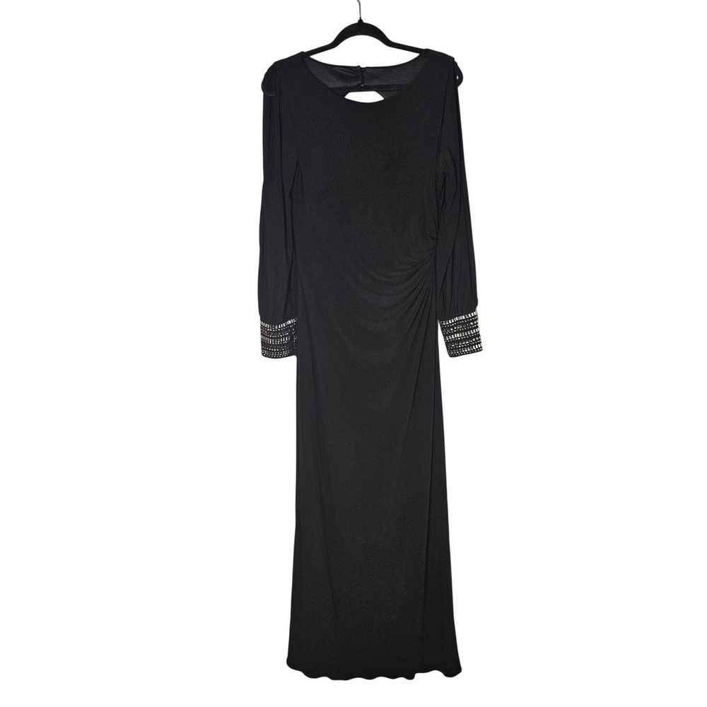 Cache Vintage Long Sleeve Rhinestone Jewel Maxi Dress Evening Gown Womens 10